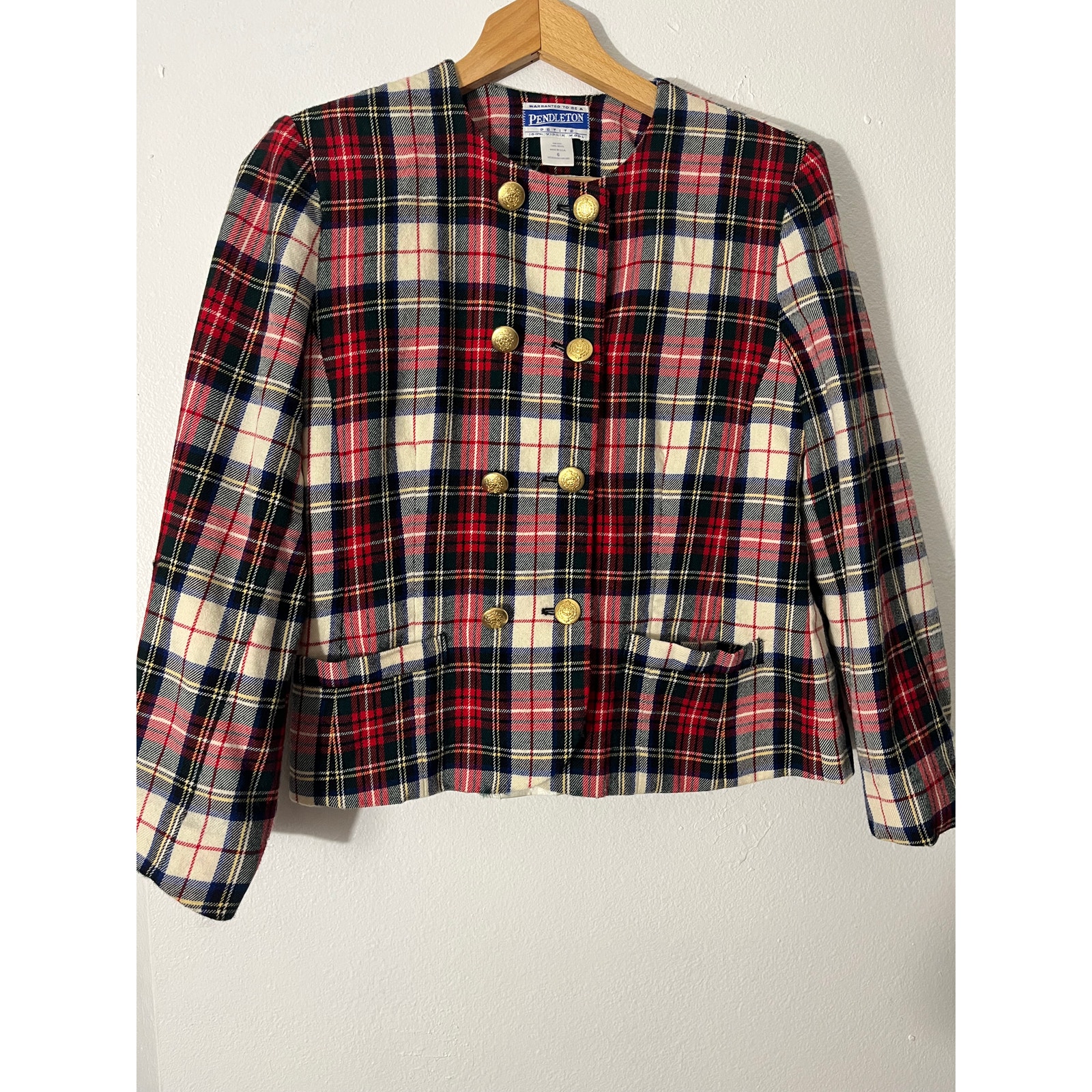 Pendleton Wool Plaid Jacket Red Women Long Sleeve Lined Size 6p